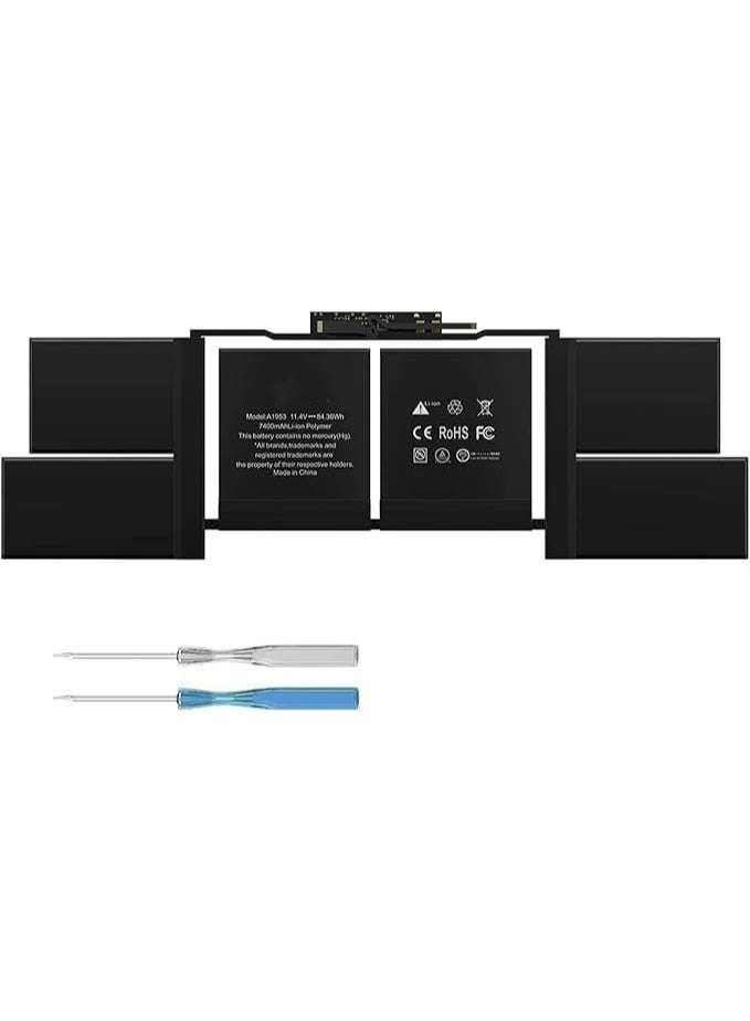 MacBook Pro 15-inch A1990 A1953 Replacement Battery – Mid 2018/2019 11.4V 84.36Wh 7400mAh Lithium-Polymer EMC 3215 3359 - Image 1